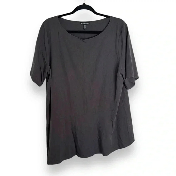 Eileen Fisher Gray Asymmetrical Hem Tee Size Large - Picture 1 of 6